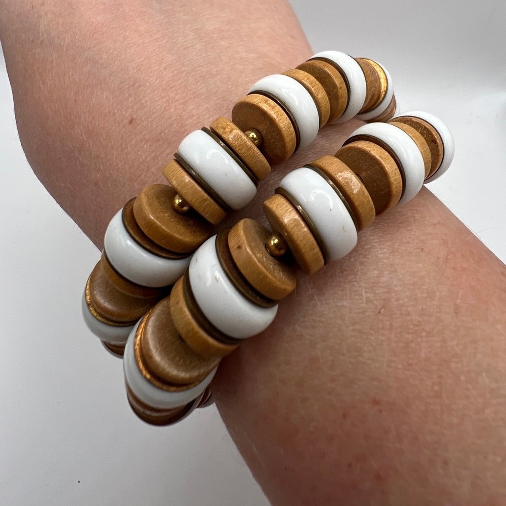Boho White Stone Wood Wrap Bracelet Coastal Grandma Resort Beachy OS